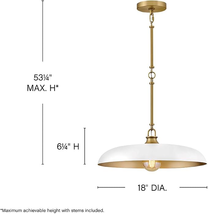 Hinkley Sadie 18" Medium Dome Pendant, Chalk White with Lacquered Brass | Two Tone Saucer Chandelier, Includes (5) 7" Downrods, Needs a Med. LED Bulb, Adjustable Height, Dining Room, Kitchen