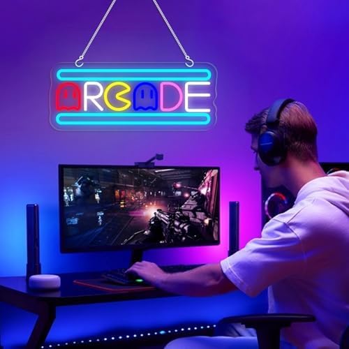 Arcade Neon Light Sign LED USB Powered Dimmable, Retro Ghost Arcade Game Room Neon Lighted Sign for Gaming Room Wall Decor Man Cave for Bedroom Baseroom Decorations Gift