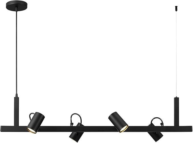 Globe Electric Suspended Track Lighting, 4-Light Adjustable Hanging Track Bar, Matte Black 40-Inch Dimmable Fixture for Modern Kitchen & Ceiling Lighting