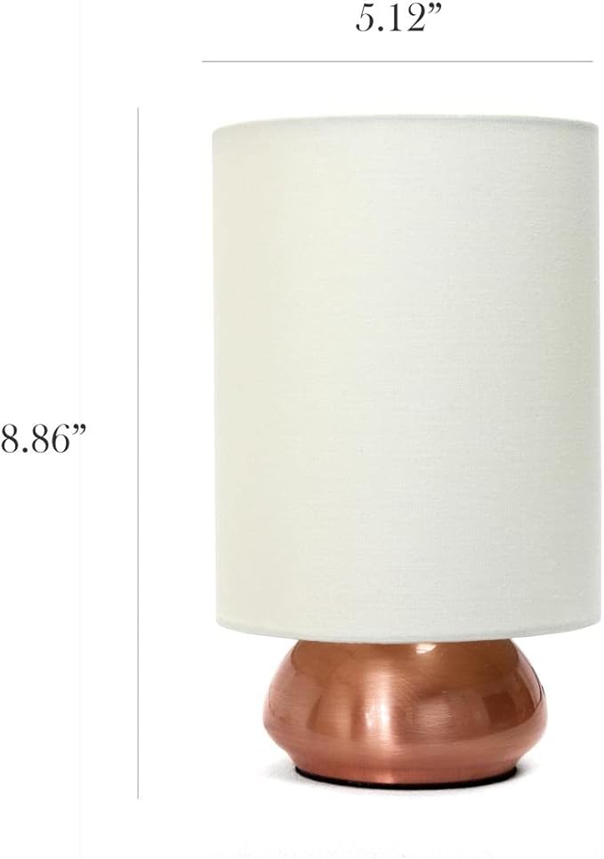 Simple Designs LT2016-CRM-2PK 9" Gemini 2 Pk Contemporary 4 Settings Touch Metal Mini Round Table Lamp Set w Fabric Shades for Décor,Nightstand,End Table,Bedroom,Living Room,Office,Foyer, RGD & WHT