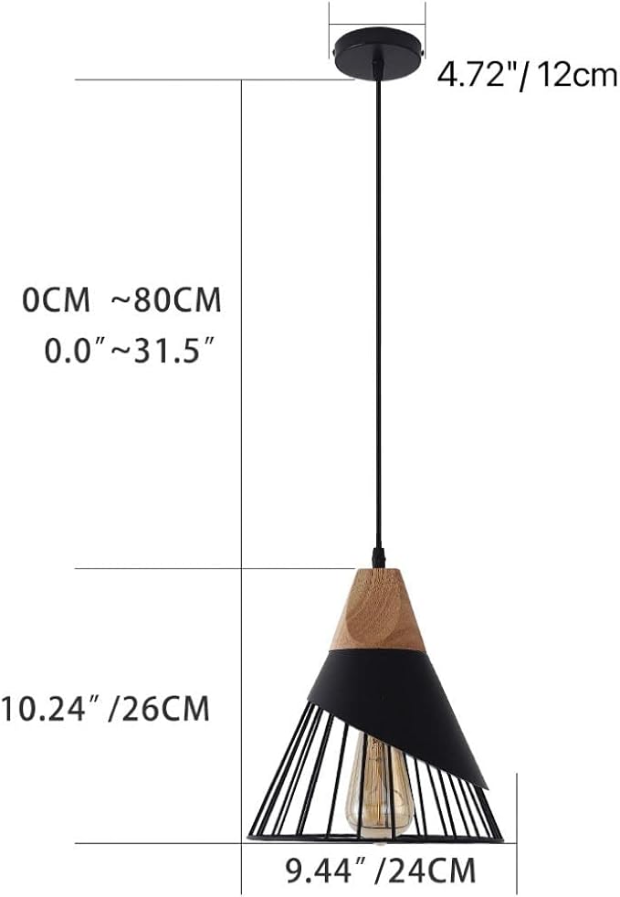 Pendant Light Black,Pendant Lights Kitchen Island,Wood Pendant Light,Adjustable Height Hanging Light Fixture for Kitchen Island Dining Room Bar Bedroom Hallway