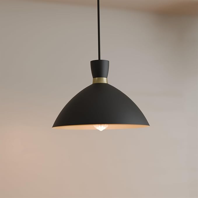 Globe Electric 1-Light Plug-in Pendant Light, Matte Black Shade with Brass Interior, in-Line Switch, Modern Kitchen Island or Living Room Lighting