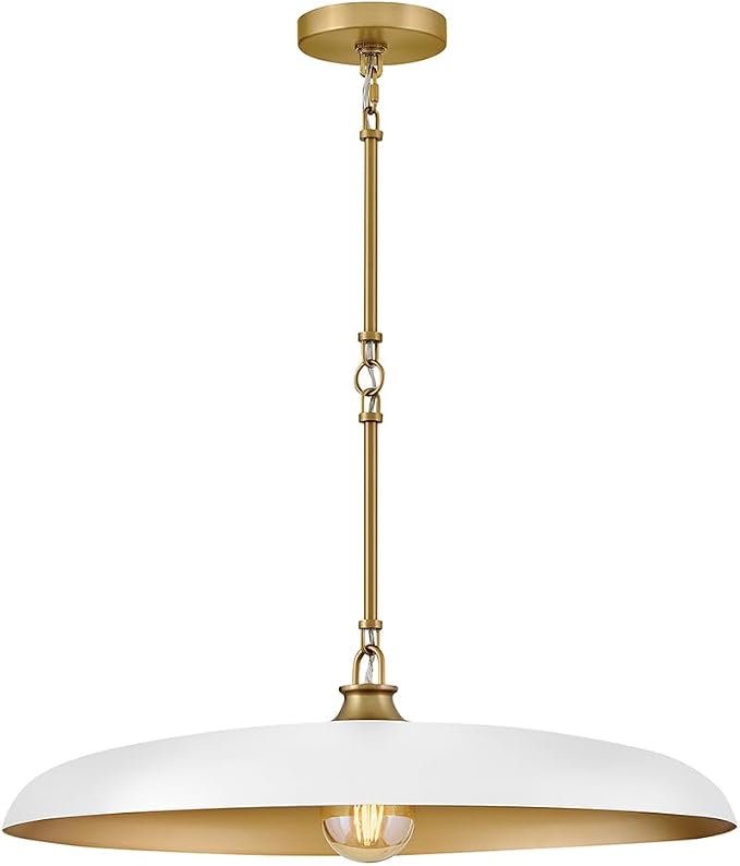 Hinkley Sadie 24" Large Dome Chandelier, Chalk White with Lacquered Brass | Two Tone Saucer Pendant, Includes (5) 7" Downrods, Needs a Med. LED Bulb, Adjustable Height, Dining Room, Kitchen