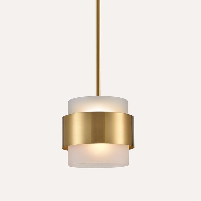CLAXY Gold Pendant Lights mini Hanging Light Fixture with Frosted Glass Shade for Kitchen Island Dining Room Bar Restaurant, Rod Hanging Modern Pendant Light