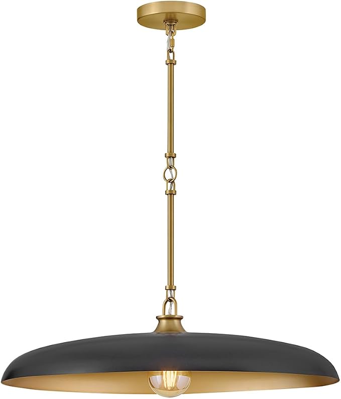 Hinkley Sadie 24" Large Dome Chandelier, Black with Lacquered Brass | Two Tone Saucer Pendant, Includes (5) 7" Downrods, Needs a Med. LED Bulb, Adjustable Height, Dining Room, Kitchen