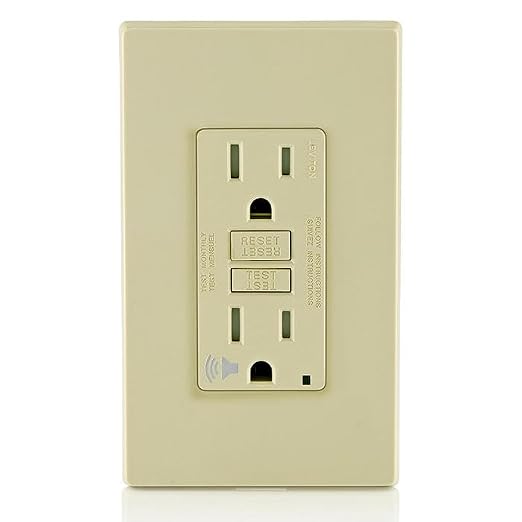 Leviton Outlet with Audible Alarm, 15 Amp, Self Test, Tamper-Resistant with LED Indicator Light, Great for Refrigerators in Garages, GFTA1-I, GFCI, Ivory
