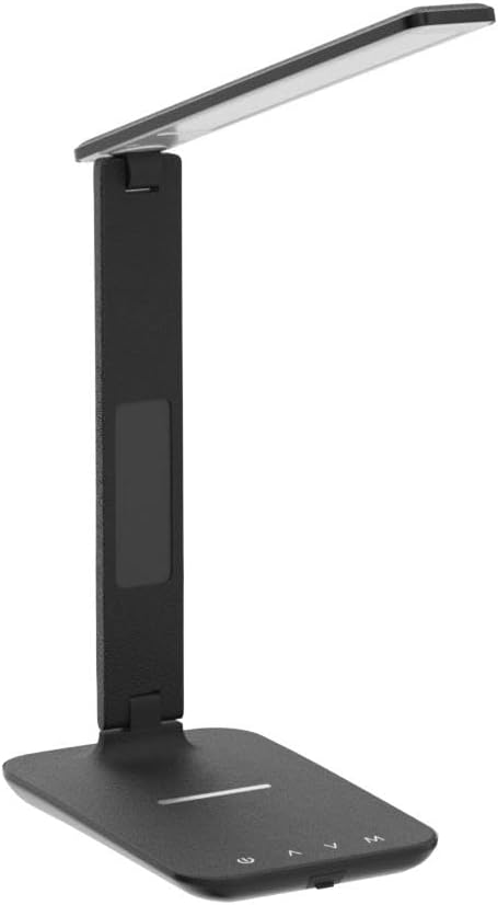 LED Desk Lamp with Wireless Charger, Suitable for Home, Office Dimmable, with USB Charging Port, Built-in Clock, Calendar, Thermometer and Automatic Timing Reading Desk Lamp.