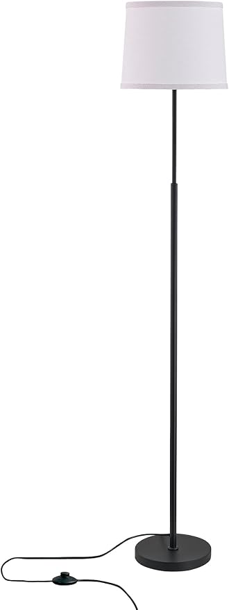 60" Modern Floor Lamp for Living Room Bedroom, Standing Lamp with White Linen Lampshade, Tall Lamp with A19 9W 3 Color Temperature Bulb, Foot Switch Control