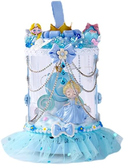 Disne Princess Rotating Music Box, Suitable as an Anniversary, Christmas, or Birthday Gift for Girls, Moms, Friends, and Daughters. This Cartoon Rotating Music Box Comes with Lights. (Blue Princess)