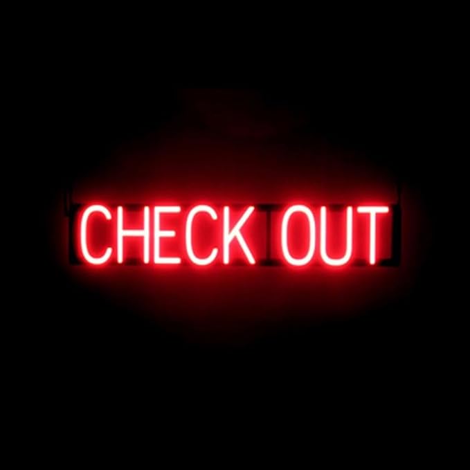 LED Neon CHECK OUT Sign for Business - Red, 34" x 6" | Ultra-Bright Click-Together Signage for Hotels & Motels, with Visibility from 500 ft - 8 Animations, 6 Brightness Options