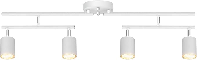 Track Lighting Fixture Ceiling, White Ceiling Light for Kitchen, 30" Modern 4 Light Track Lighting Kit, Wall Light Wireless, Spotlight with Rotatable Heads, LED Track Lights for Bedroom(NO Bulb)