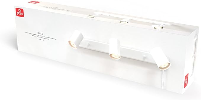 Globe Electric 60024 3-Light Plug-in Track Lighting, Adjustable Heads, Matte White Finish, 22-inch, GU10 Base, 15-Foot Cord with in-Line Switch, Modern Ceiling Light for Apartments and Rentals