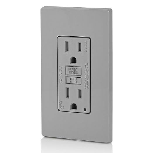 Leviton AFCI Outlet, 15 Amp, Self Test, Tamper-Resistant with LED Indicator Light, Protection from Electrical Fires, AFTR1-GY, Gray