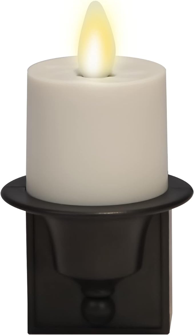 Luminara Flameless Candle Nightlight w/Dusk to Dawn Light Dark Auto Sensor, Black Wall Plug Indoor Night LED Light w/Real-Flame Effect Technology, Bathroom Bedroom Hallway, No Remote Needed