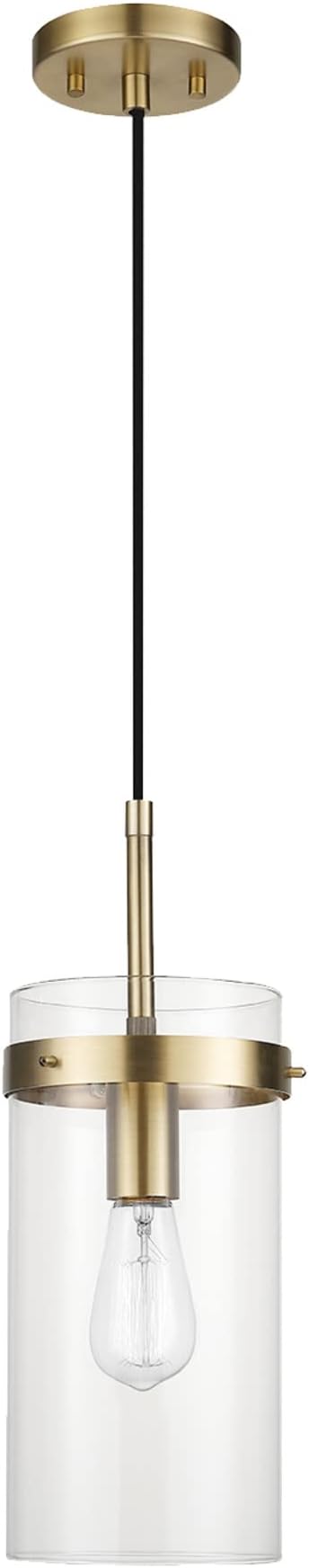 Globe Electric 61209 1-Light Pendant Light, Brass, Clear Glass Shade, Vintage Edison Incandescent Bulb Included, E26 Base Socket, Kitchen Island, Café, Decorative, Ceiling Hanging Light Fixture