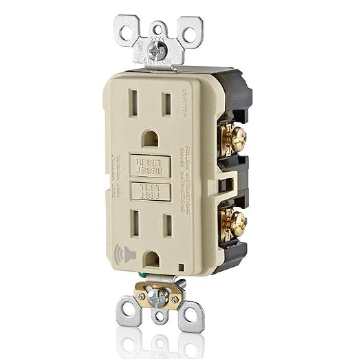 Leviton Outlet with Audible Alarm, 15 Amp, Self Test, Tamper-Resistant with LED Indicator Light, Great for Refrigerators in Garages, GFTA1-T, GFCI, Light Almond