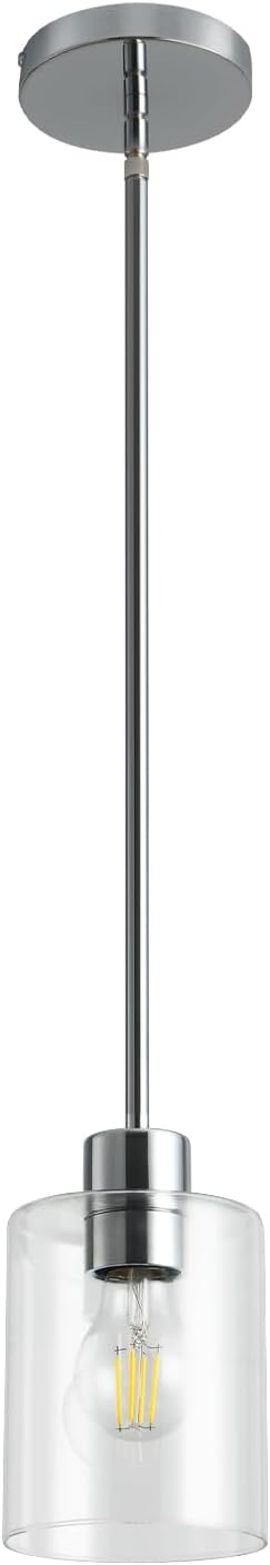 Chrome Pendant Lights Kitchen Island - Clear Glass Pendant Light Fixture Multiple Stems Rods 3 Units 12 Inch 3 Units 4 Inch (1 Pack Chrome Downrod)