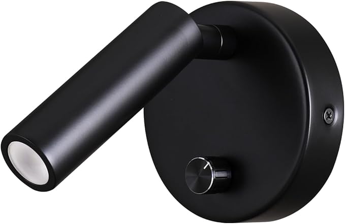 Surface Wall Mounted Reading Light Sconces Lamp Physical Knob Dimmer Switch LED 5W Warm White 3000K (Black Hardwire)
