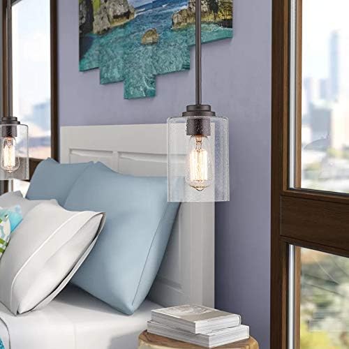 Beionxii Pendant Lights Kitchen Island, Farmhouse Pendant Light, 2 Pack | 4.7" Seeded Glass Pendant Light Fixture, Dark Bronze Finish, Hanging Light Fixtures for Kitchen Island Dining Room,9002-1H-2P