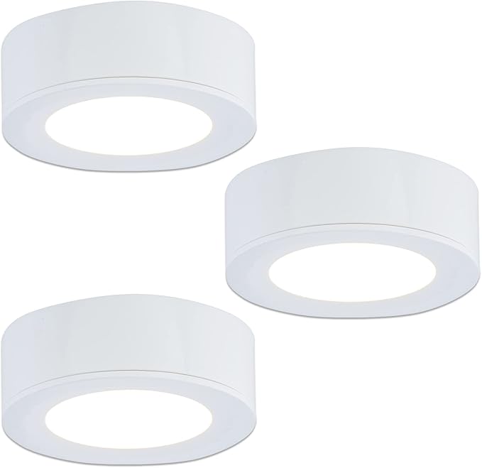 LUMILAND Wired LED Puck Lights 120V (2.7Wx3) Plug-in Lighting Warm White, LED Cabinet Light for Kitchen Can Be Surface Mount or Recess Mount, White