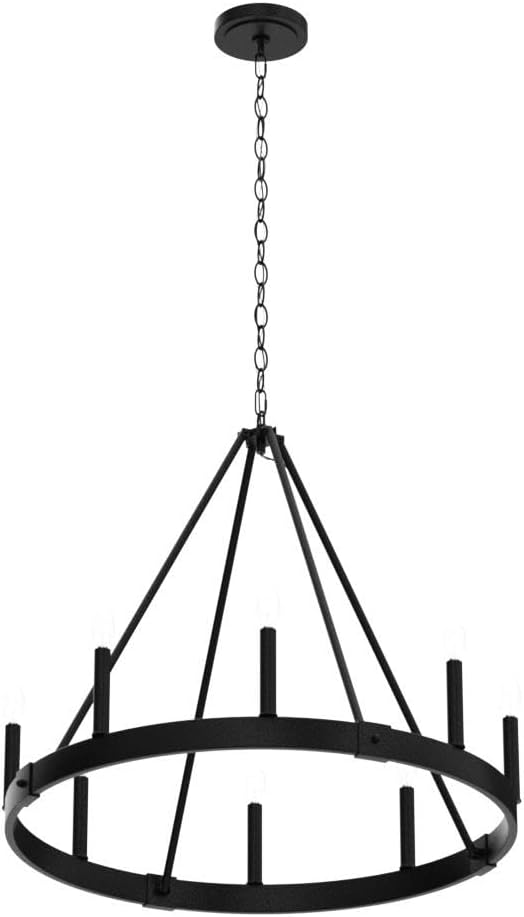 8 Lights Farmhouse Wagon Wheel Chandelier, D24" Black Round Chandeliers for Dining Room, Modern Industrial Kitchen Island Pendant Light Fixtures for Foyer Living Room Entryway Bedroom, E12 Socket