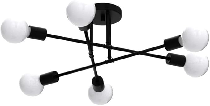 Black Modern Sputnik Chandelier Ceiling Light Fixtures,6-Lights Industrial Metal Semi Flush Mount Ceiling Light for Bedroom Dining Room Living Room Kitchen Hallway UL Listed