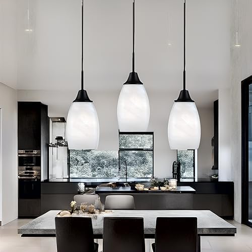 Viinew Mini Glass Pendant Light,3-Pack White Oval Glass Hanging Light | Handblown White Oval Glass Lamp Ceiling,Art Glass Hanging Light,4.72" Small Chandelier for Dining Room Kitchen