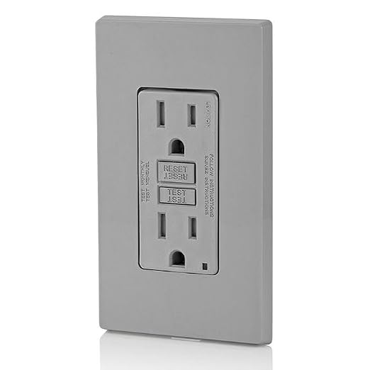 Leviton GFCI Outlet, 15 Amp, Self Test, Tamper-Resistant with LED Indicator Light, Protection from Electric Shock and Electrocution, GFTR1-GY, Gray