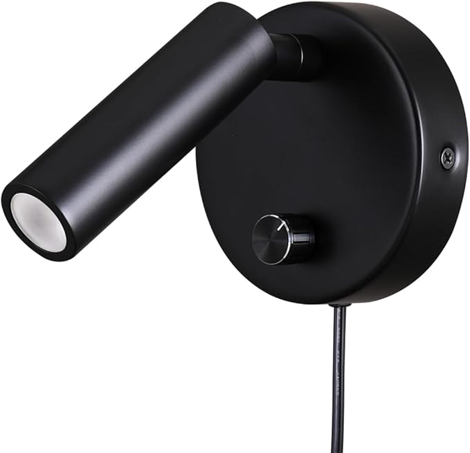 Surface Wall Mounted Reading Light Sconces Lamp Physical Knob Dimmer Switch LED 5W Warm White 3000K (Black Plug Cord)
