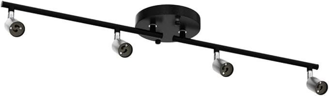 HURYEE Track Lighting Kit, 4 Head Foldable Ceiling Spot Light with GU10 Socket for Kitchen Hallyway Bedroom Fixture Directional Accent Lamp