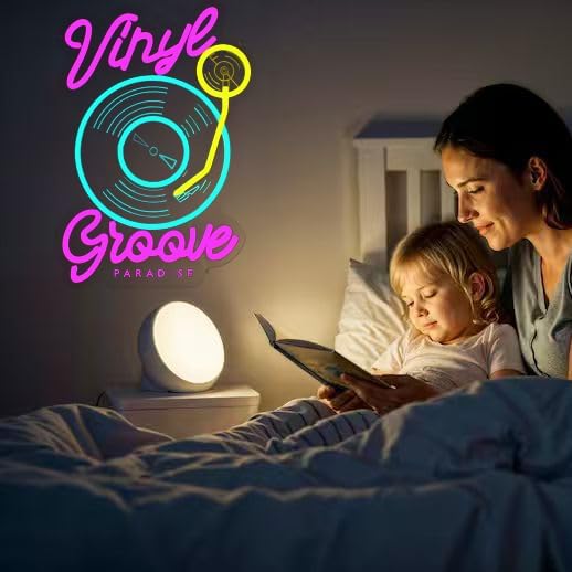 Vinyl Record Groove Neon Sign Music Neon Sign for Wall Decor, Dimmable LED Neon Light for Studio Bedroom Bar Man Cave, Retro Music Wall Art Gift for DJ or Music Lover