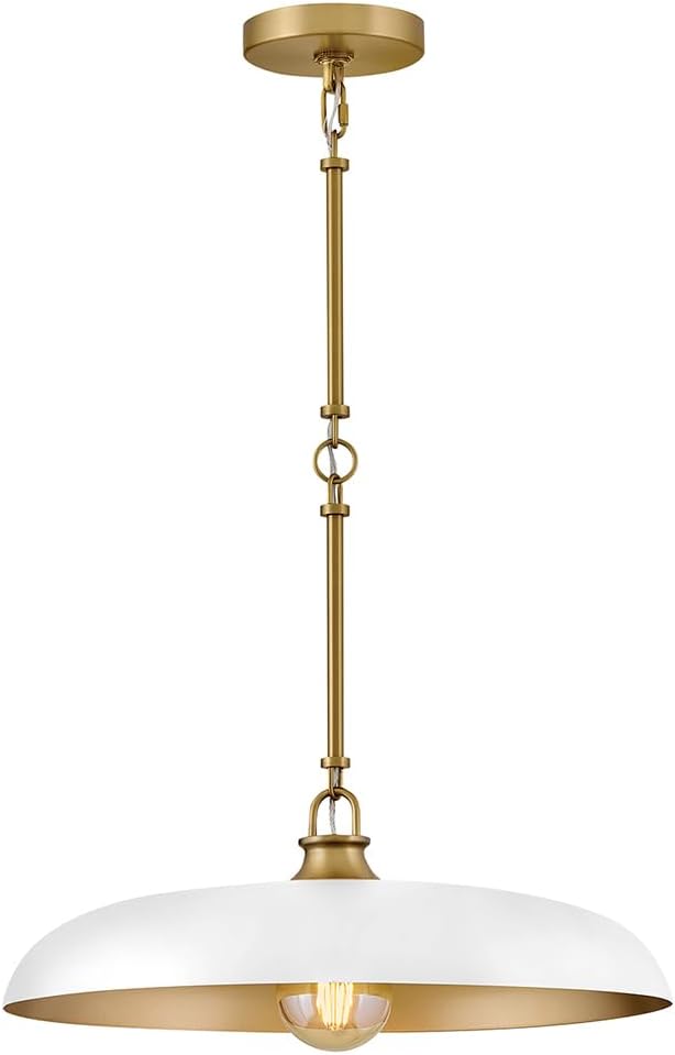 Hinkley Sadie 18" Medium Dome Pendant, Chalk White with Lacquered Brass | Two Tone Saucer Chandelier, Includes (5) 7" Downrods, Needs a Med. LED Bulb, Adjustable Height, Dining Room, Kitchen