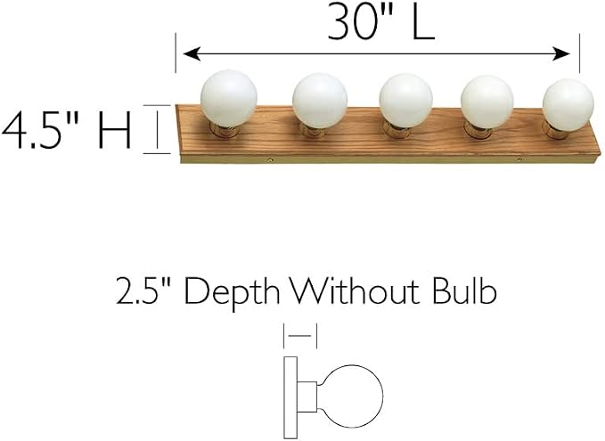 Design House 500215 5-Light Vanity Strip Light Contemporary Dimmable for Bathroom, Bedroom, Makeup Vanity, Honey Oak | Dimmable, Wall Mount, Contemporary/Modern, Wood, Lighting, 500215