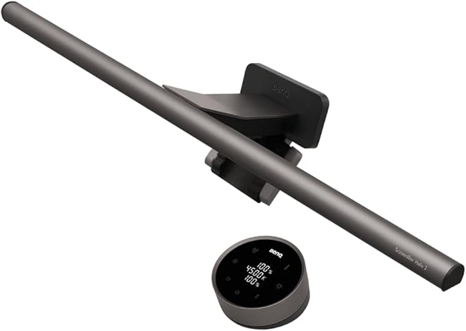 BenQ ScreenBar Halo 2 LED Monitor Light Bar - Wireless Controller, Backlight, Motion Sensor, Adjustable Brightness/Color Temperature, Eye-Care, No Screen Glare, Fits Curved Monitor, Monitor Accessory