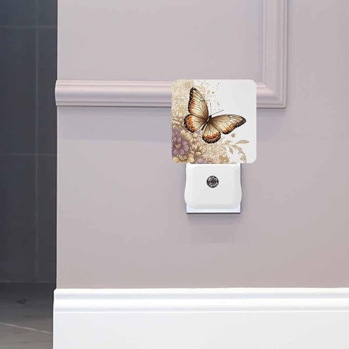 Butterflies Night Light Water Butterflies Fluttering Among The Flowers Plug into Wall with Dusk to Dawn Light Sensors 0.5W Warm Nightlights for Bedroom Bathroom Hallway