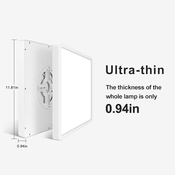 LED Flush Mount Ceiling Light Fixture, 4000K Neutral White, 12inch 24W, 3200LM, Slim Flat Panel Lighting Fixture, Square Modern Ceiling Lamp for Bedroom, Kitchen, Living Room, Closet, Stairwell