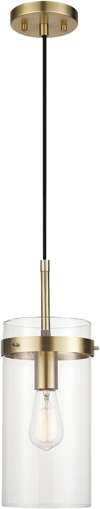 Globe Electric 61209 1-Light Pendant Light, Brass, Clear Glass Shade, Vintage Edison Incandescent Bulb Included, E26 Base Socket, Kitchen Island, Café, Decorative, Ceiling Hanging Light Fixture