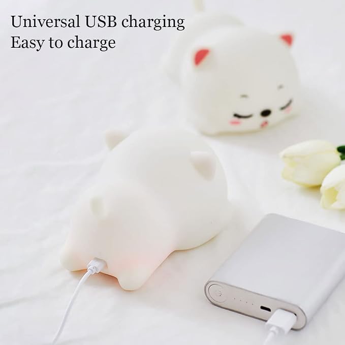Cute Kids Night Light Night Lamp Night Lights for Kids Bedroom Toddler Baby Portable Silicone Battery Led Nightlight Nursery (Cute Cat)