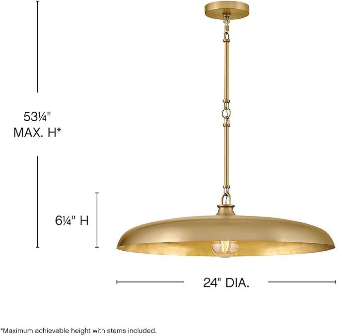 Hinkley Sadie 24" Large Dome Chandelier, Lacquered Brass Finish | Saucer Pendant, Includes (5) 7" Chain Linked Stems, Needs a Med. LED Bulb, Adjustable Height, Dining Room, Kitchen