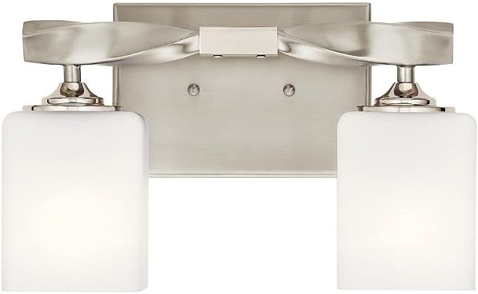 Kichler Marette 2-Light Bathroom Vanity Light, Black | Modern transitional vanity light with satin etched cased opal glass (13.5" x 7.75" x 13.5"), 55001BK