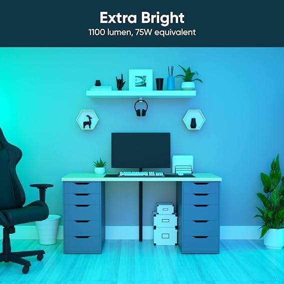 Wyze Lifestyle Bulb Color, 1100LM Wi-Fi A19 Smart Bulb, 16 Million Colors & Tunable White, Works with Alexa and Google Assistant, 75W Equivalent, Dimmable, Timer, CRI>90, E26, No Hub Required, 4-Pack