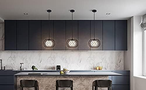 Modern Pendant Hanging Light Industrial-Light Fixture Rustic Ceiling, Metal Cage Hanging Lamps Vintage Industrial Chandelier Black for Bedroom,Kitchen Island,Hallway,Entryway,Garage,Bathroom.