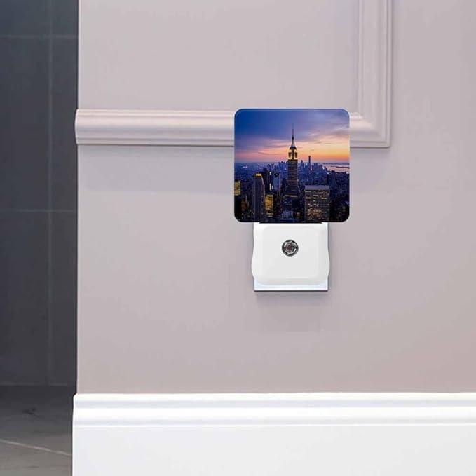 New York City LED Night Lights Plug into Wall Skyscrapers at Sunset 0.5W Plug in Night Light, Dusk to Dawn, Bright Nightlight Auto On/Off, for Room Bedroom Bathroom