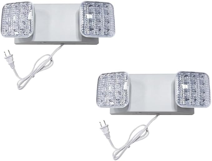 TANLUX LED Emergency Lights with Battery Backup, Commercial Emergency Light Fixtures for Business Home Power Failure Emergency Exit Sign Lighting with 1.0 Meter Plug in Cord AC120V(White, 2 Pack)