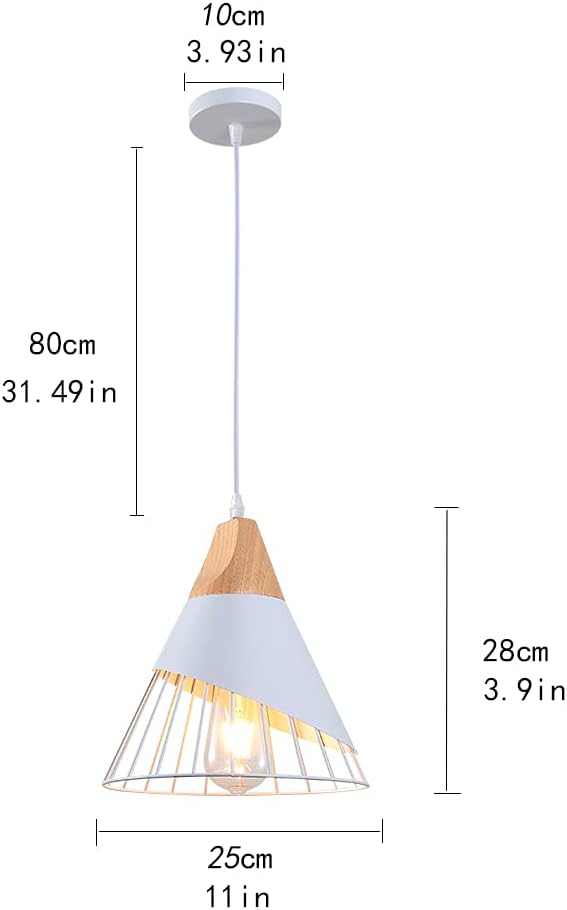 White Pendant Lights Kitchen Island,White Pendant Lights Farmhouse,Adjustable Wood Hanging Light Fixture,Industrial Pendant Lighting for Dining Room,Living Room,Bedroom,Hallway,Kitchen,Bar