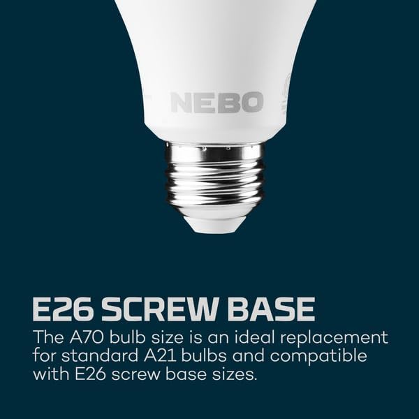 NEBO BLACKOUT BACKUP Emergency Bulb | 850 Lumens,12 Hour Run Time Without Power, LED Rechargeable Light Bulb, Automatic Charging, E26 Screw Base, Includes Power Cap for Handheld Use — 2 Pack
