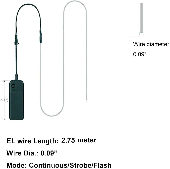 MaxLax EL Wire Red 5-Pack, 9ft/2.75m Neon Light Wire with Noise Reduction and Battery Pack…