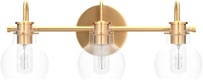 KSANA Gold Bathroom Vanity Light Fixtures with Clear Glass Shade, 22”x7”x9