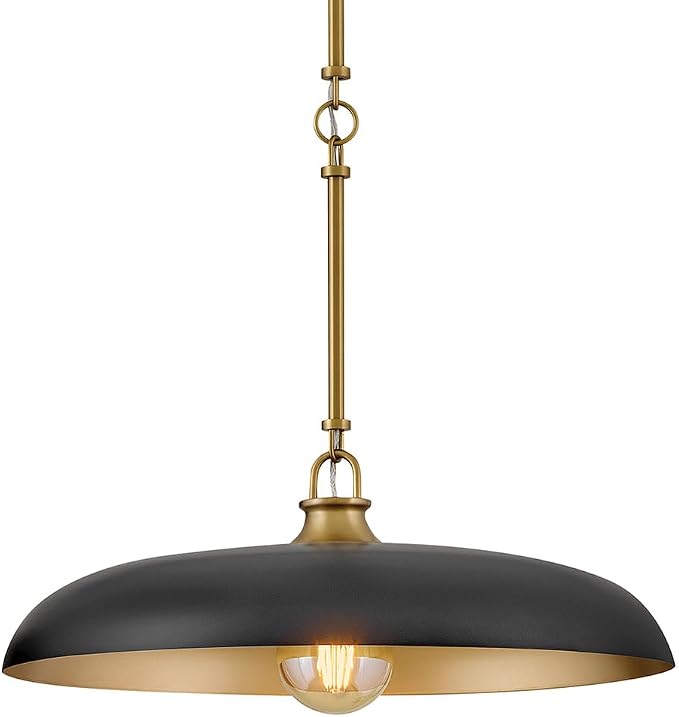 Hinkley Sadie 18" Medium Dome Pendant, Black with Lacquered Brass | Two Tone Saucer Chandelier, Includes (5) 7" Downrods, Needs a Med. LED Bulb, Adjustable Height, Dining Room, Kitchen