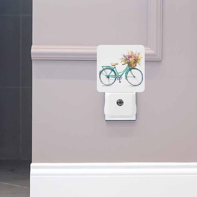 A Bicycle Night Light A Bouquet of Flowers in The Blue Basket Plug into Wall with Dusk to Dawn Light Sensors 0.5W Warm Nightlights for Bedroom Bathroom Hallway